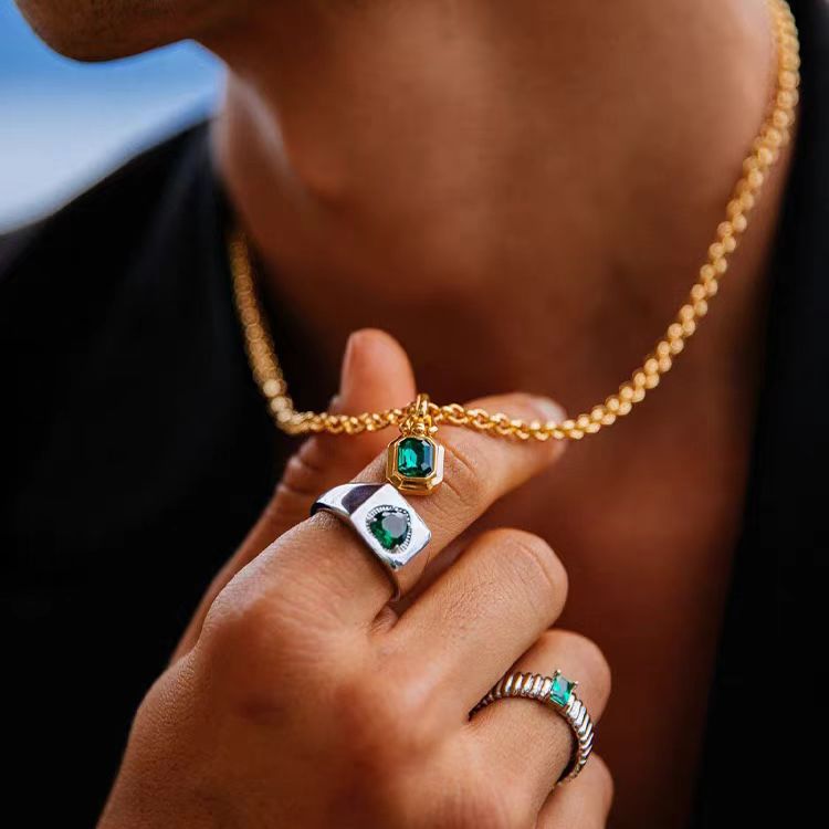 Emerald-Cut Lab-Grown Emerald Pendant Necklace - 18k/14k/10k Yellow Gold (Heavy-Gauge Bezel Setting) - BOCOS JEWELRY