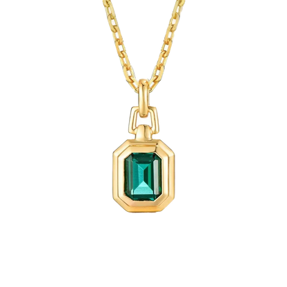 Emerald-Cut Lab-Grown Emerald Pendant Necklace - 18k/14k/10k Yellow Gold (Heavy-Gauge Bezel Setting) - BOCOS JEWELRY
