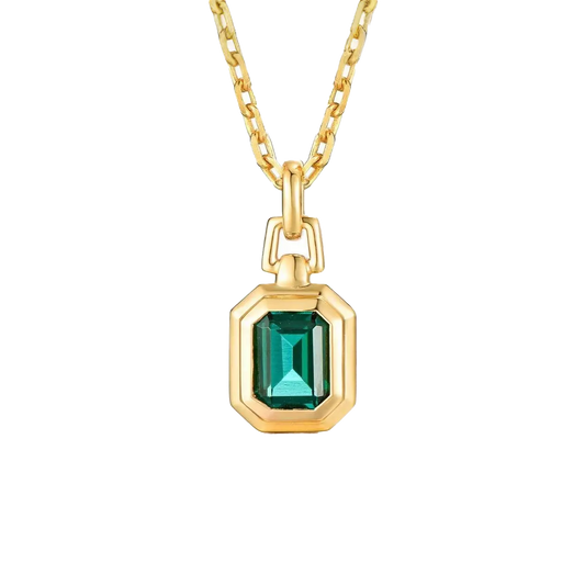 Emerald-Cut Lab-Grown Emerald Pendant Necklace - 18k/14k/10k Yellow Gold (Heavy-Gauge Bezel Setting) - BOCOS JEWELRY