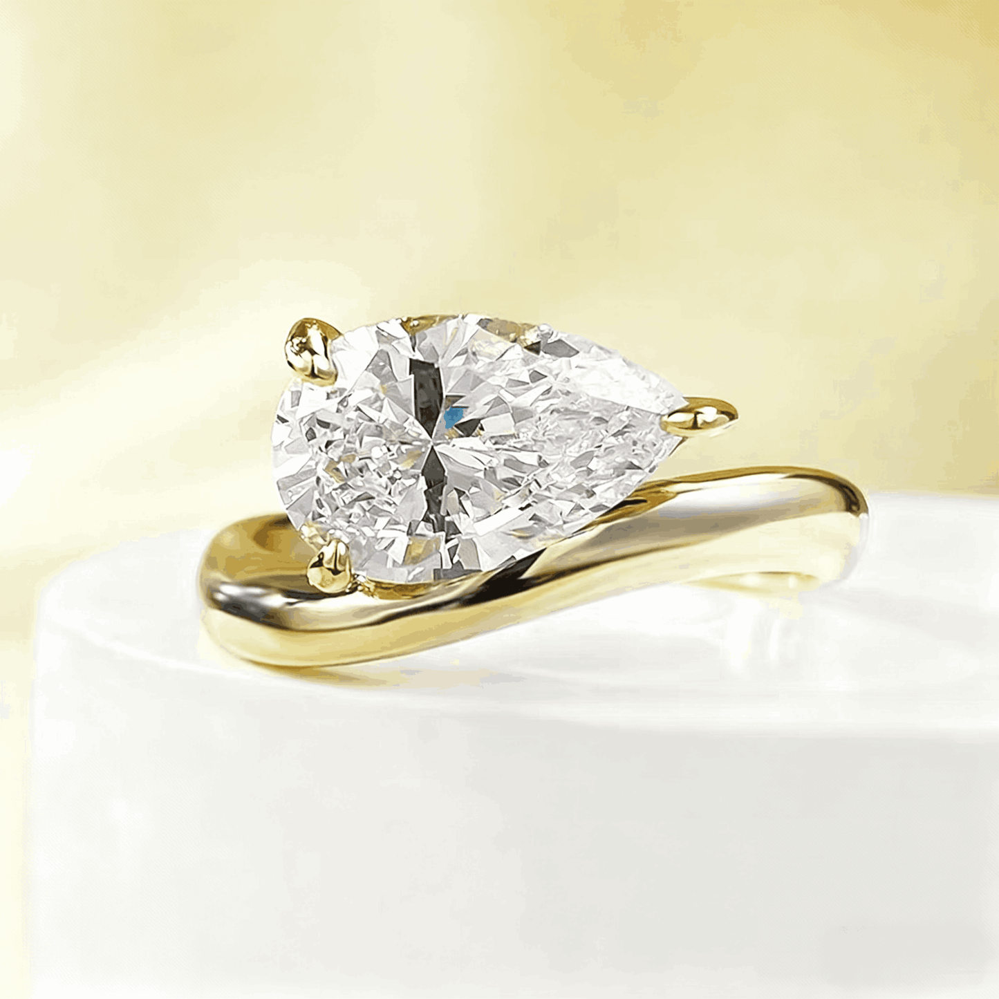 2.0CT Pear Cut Moissanite Ring in 18K Gold Plated Sterling Silver | Elegant Teardrop Engagement Ring for Women