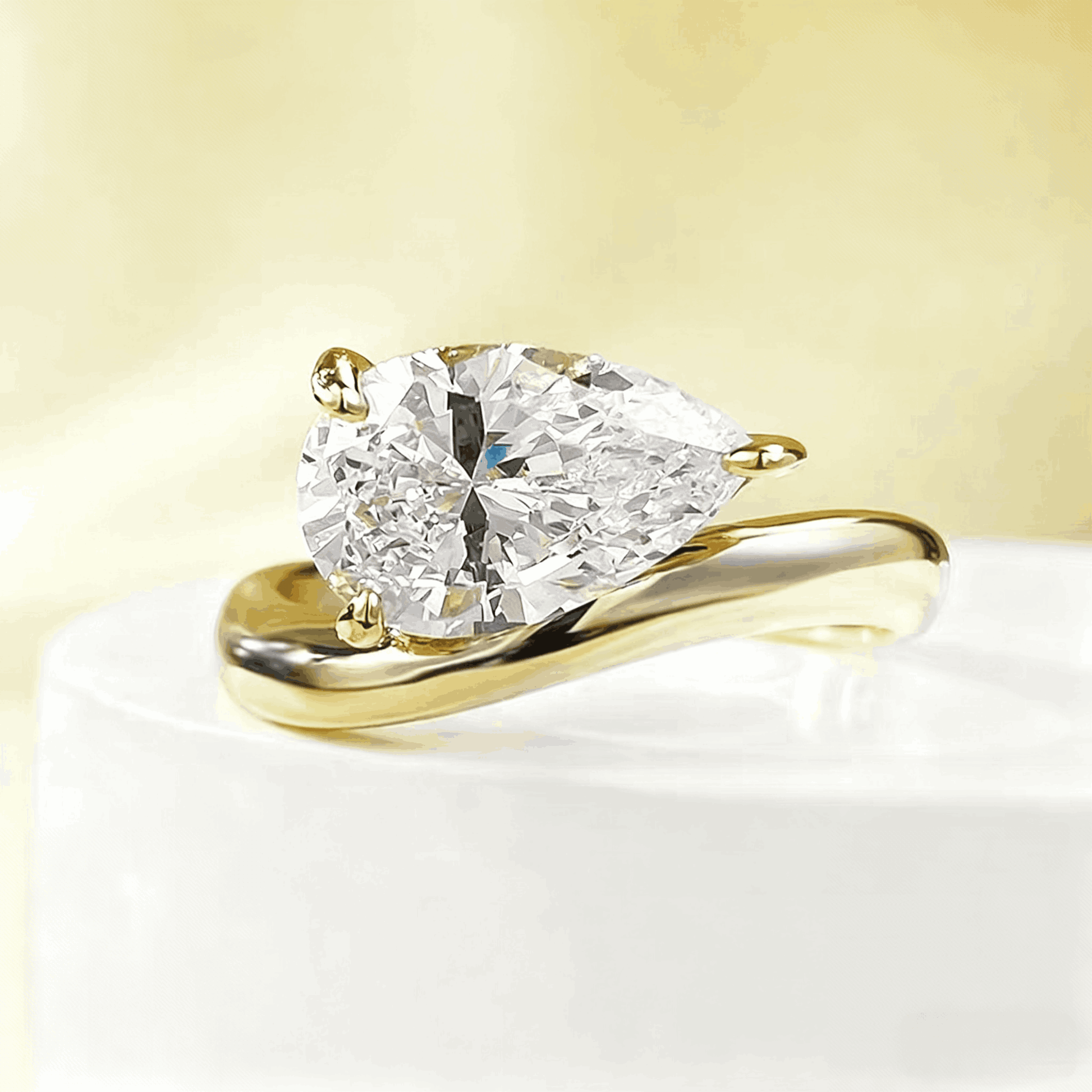 2.0CT Pear Cut Moissanite Ring in 18K Gold Plated Sterling Silver | Elegant Teardrop Engagement Ring for Women