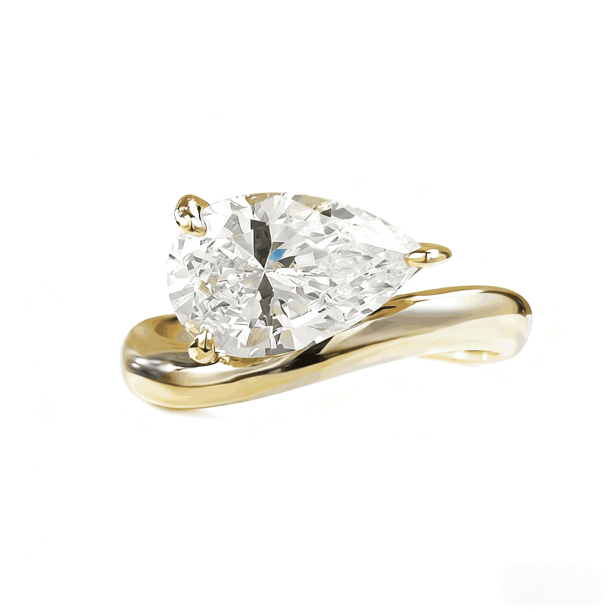 2.0CT Pear Cut Moissanite Ring in 18K Gold Plated Sterling Silver | Elegant Teardrop Engagement Ring for Women