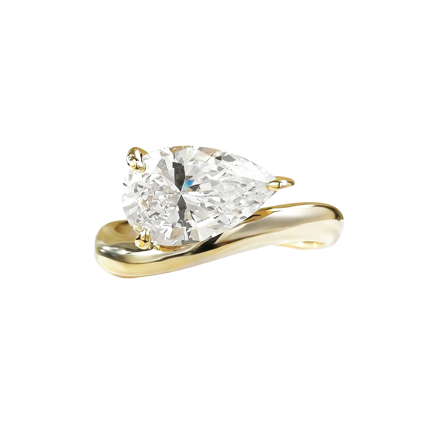 2ct Pear Cut Moissanite Ring - 18K Gold Plated Sterling Silver - BOCOS JEWELRY