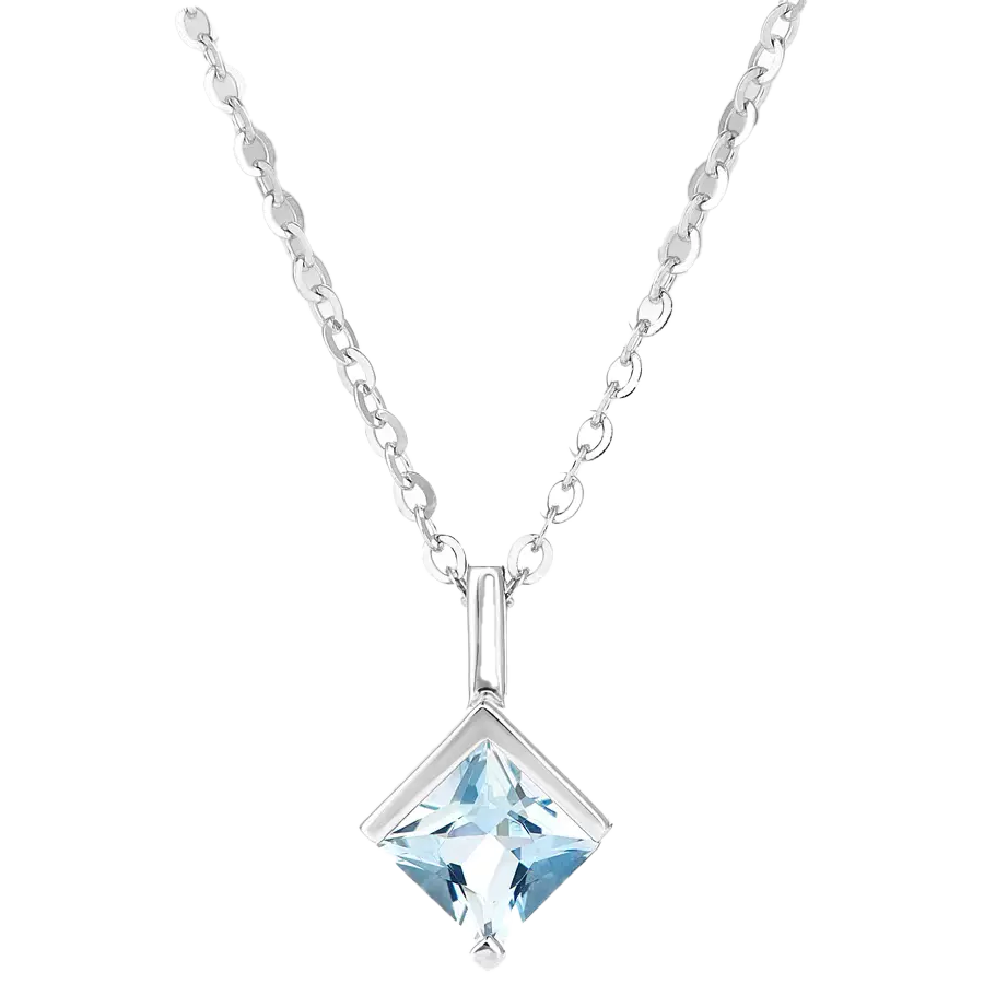 Princess-Cut Lab-Grown Blue Sapphire Pendant Necklace - 925 Sterling Silver - BOCOS JEWELRY