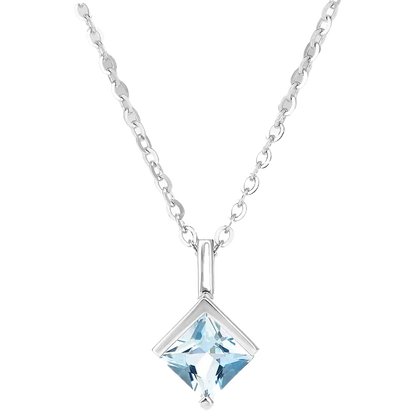 Princess-Cut Lab-Grown Blue Sapphire Pendant Necklace - 925 Sterling Silver - BOCOS JEWELRY
