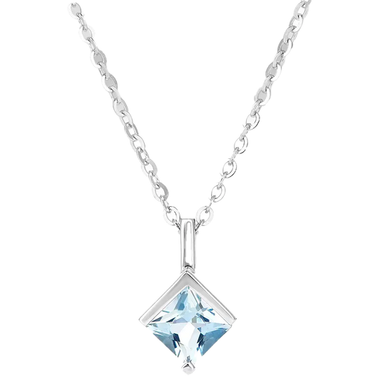 Princess-Cut Lab-Grown Blue Sapphire Pendant Necklace - 925 Sterling Silver - BOCOS JEWELRY