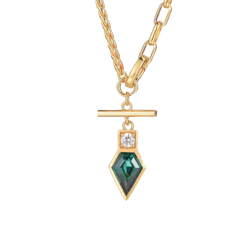 Kite-Cut 1ct Lab-Grown Emerald Pendant - 18k/14k/10k Yellow Gold (Mixed Chain Design) - BOCOS JEWELRY
