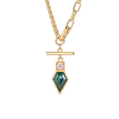 Kite-Cut 1ct Lab-Grown Emerald Pendant - 18k/14k/10k Yellow Gold (Mixed Chain Design) - BOCOS JEWELRY
