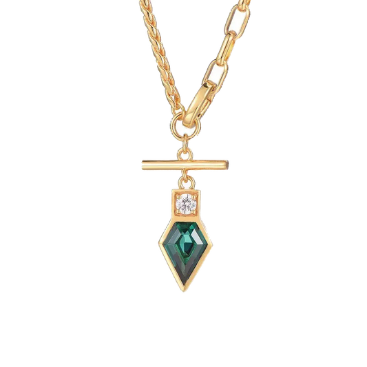 Kite-Cut 1ct Lab-Grown Emerald Pendant - 18k/14k/10k Yellow Gold (Mixed Chain Design) - BOCOS JEWELRY