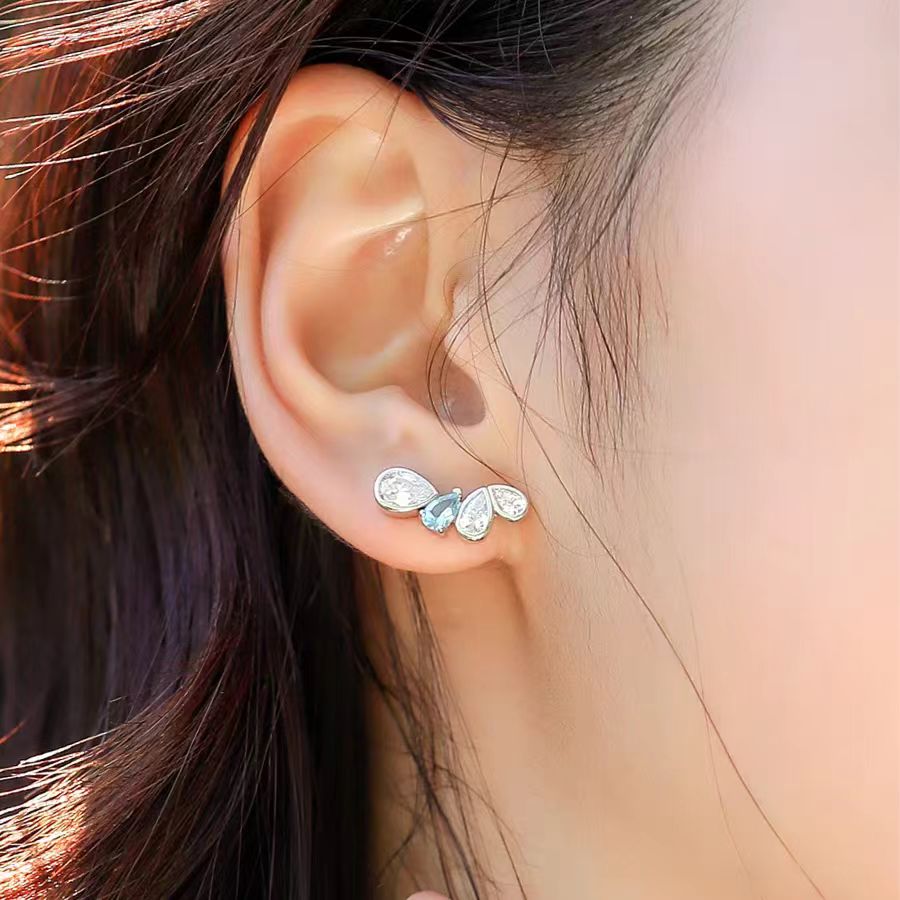 Pear-Cut Lab-Grown Spinel & Moissanite Earrings - 925 Sterling Silver (Bezel Setting) - BOCOS JEWELRY