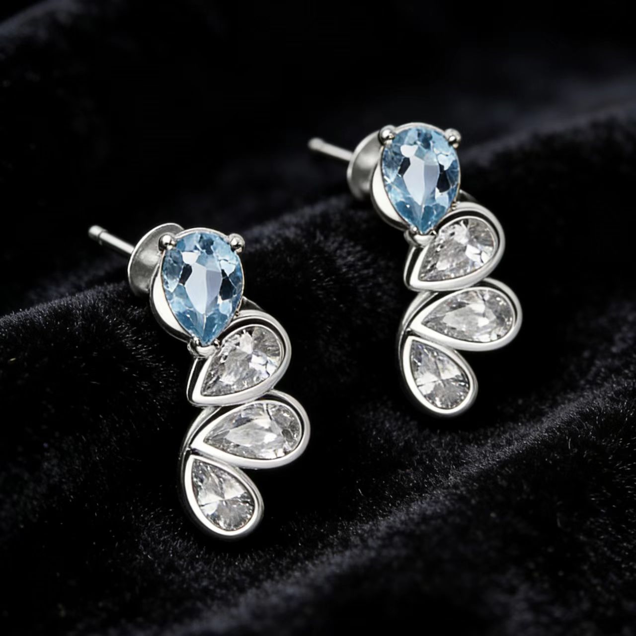 Pear-Cut Lab-Grown Spinel & Moissanite Earrings - 925 Sterling Silver (Bezel Setting) - BOCOS JEWELRY