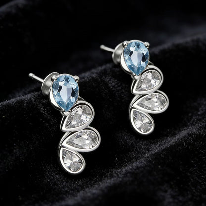 Pear-Cut Lab-Grown Spinel & Moissanite Earrings - 925 Sterling Silver (Bezel Setting) - BOCOS JEWELRY