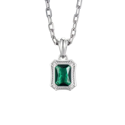 Radiant-Cut Lab-Grown Emerald Men's Pendant Necklace - 925 Sterling Silver - BOCOS JEWELRY