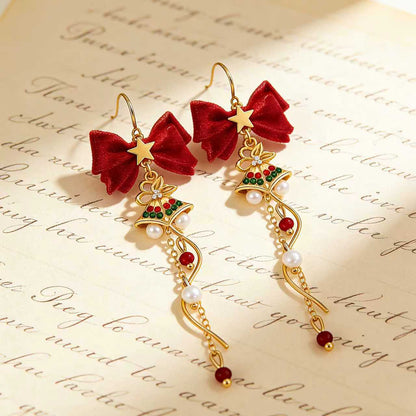 Christmas Bell Pearl Drop Earrings - 925 Sterling Silver - BOCOS JEWELRY