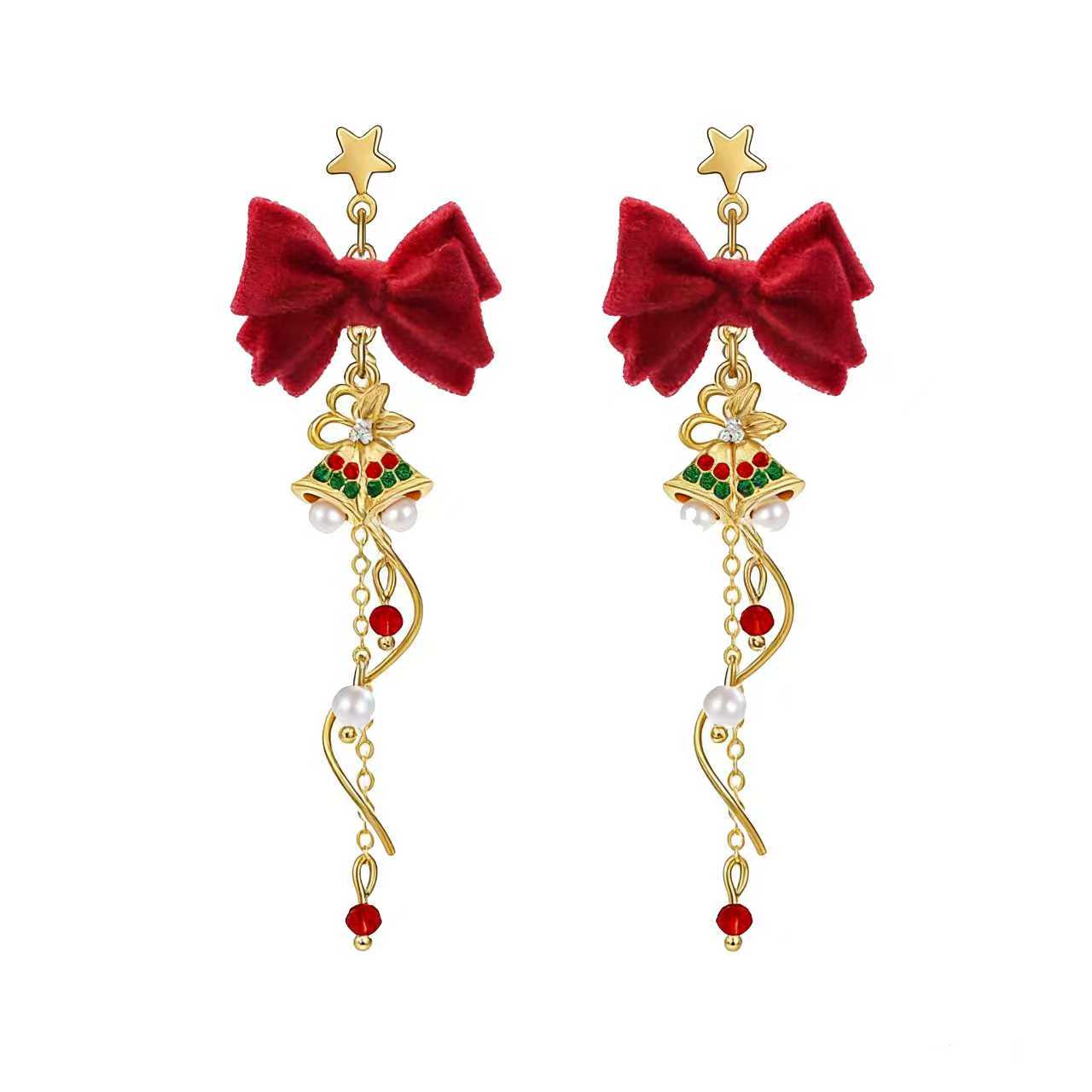 Christmas Bell Pearl Drop Earrings - 925 Sterling Silver - BOCOS JEWELRY
