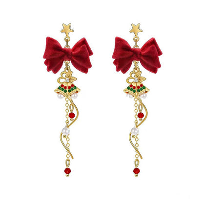 Christmas Bell Pearl Drop Earrings - 925 Sterling Silver - BOCOS JEWELRY
