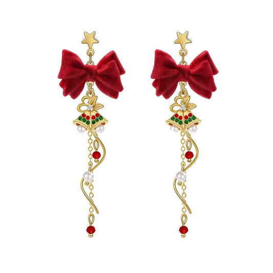 Christmas Bell Pearl Drop Earrings - 925 Sterling Silver - BOCOS JEWELRY