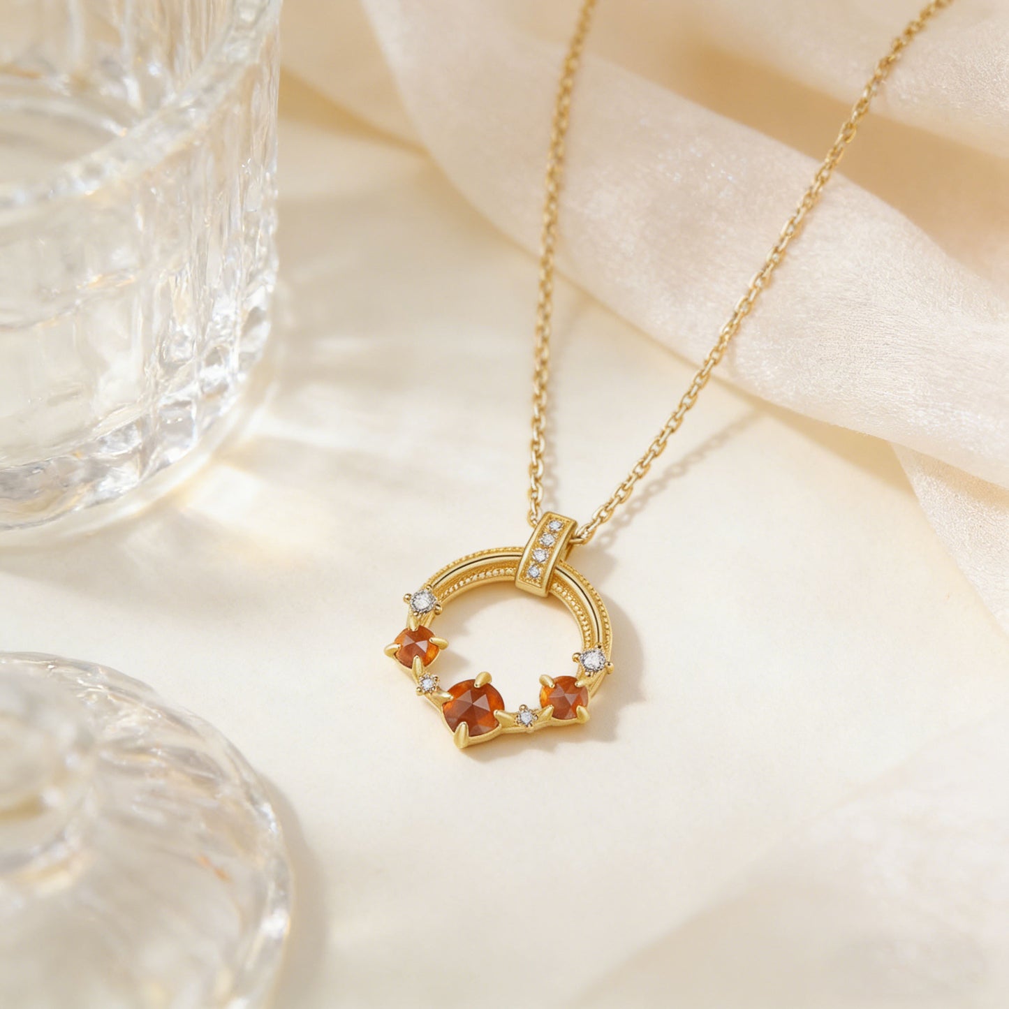 Round-Cut Garnet Pendant Necklace - 925 Sterling Silver - BOCOS JEWELRY