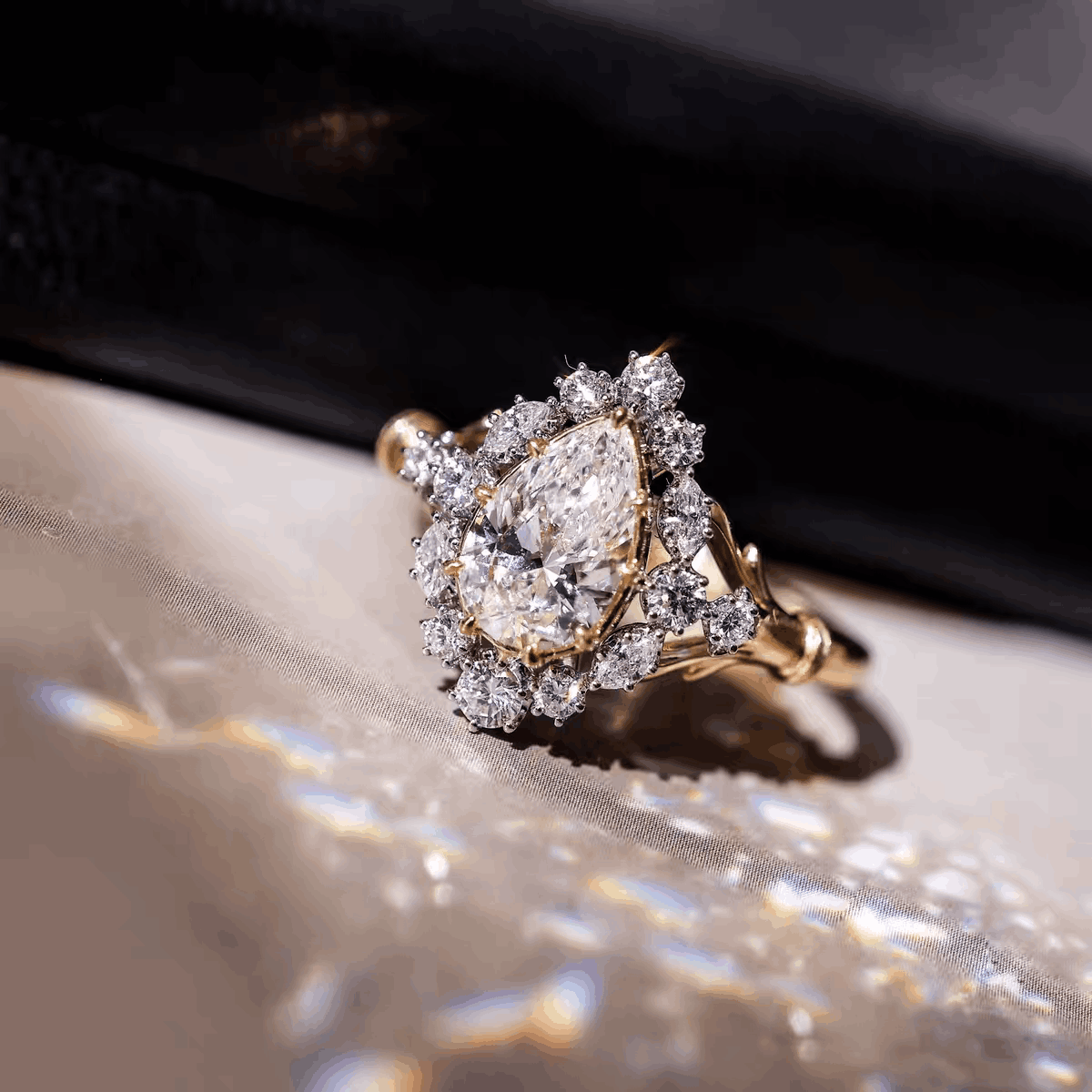 3ct Pear Cut Moissanite Engagement Ring | Halo Design S925 Silver Gold-Plated Ring for Women