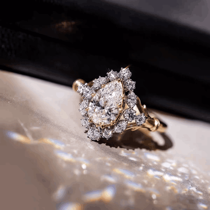 3ct Pear Cut Moissanite Engagement Ring | Halo Design S925 Silver Gold-Plated Ring for Women