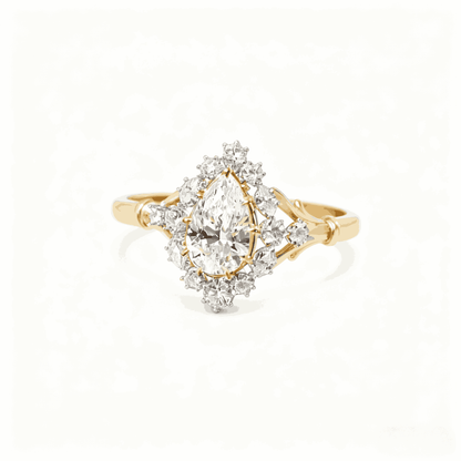 3ct Pear Cut Moissanite Engagement Ring | Halo Design S925 Silver Gold-Plated Ring for Women