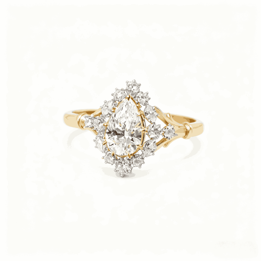 3ct Pear Cut Moissanite Engagement Ring | Halo Design S925 Silver Gold-Plated Ring for Women