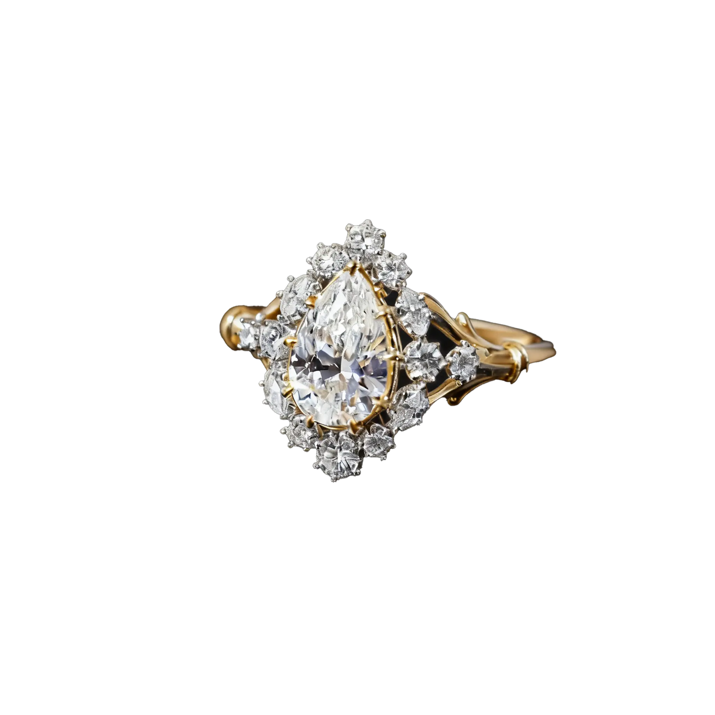 3ct Pear Cut Moissanite Engagement Ring | Halo Design S925 Silver Gold-Plated Ring for Women