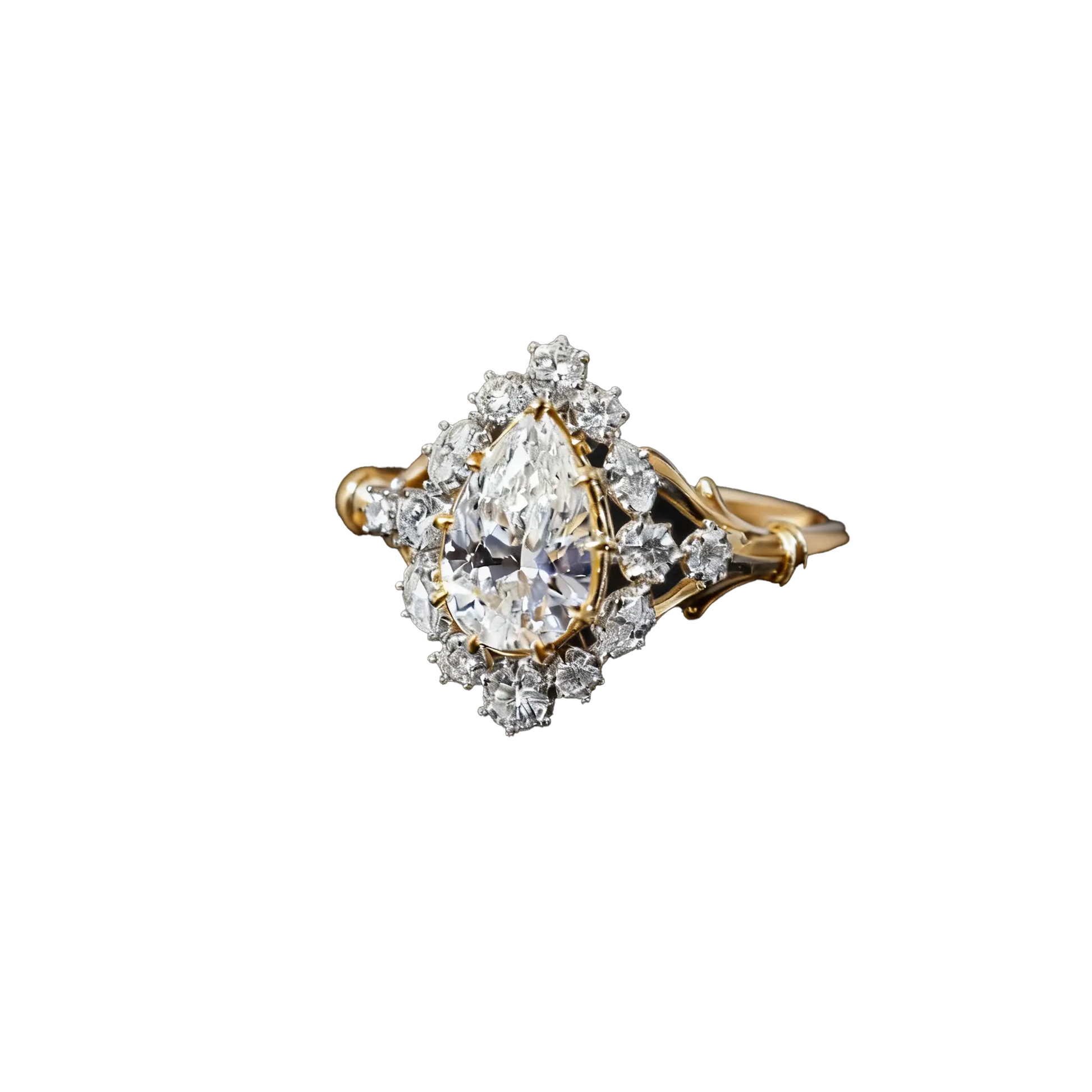 3ct Pear Cut Moissanite Engagement Ring | Halo Design S925 Silver Gold-Plated Ring for Women