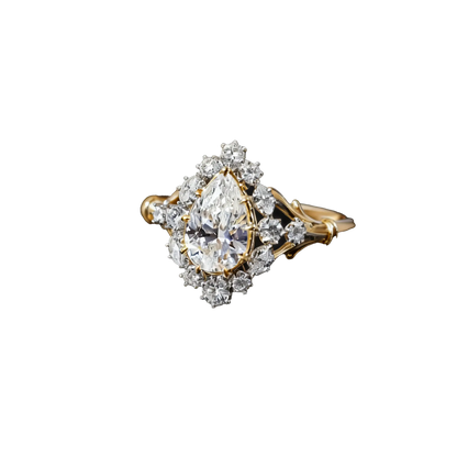 3ct Pear Cut Moissanite Engagement Ring | Halo Design S925 Silver Gold-Plated Ring for Women