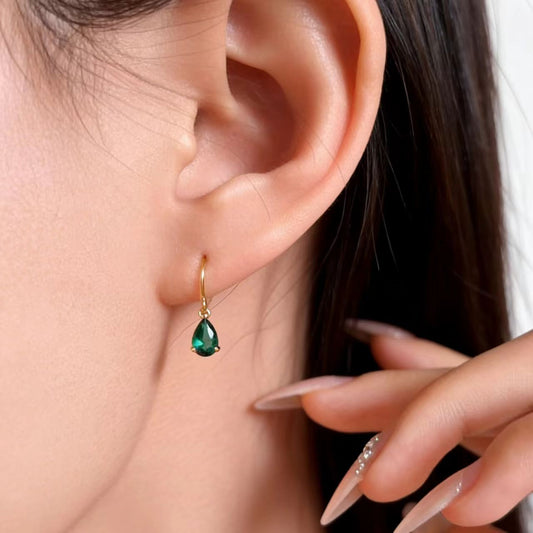 0.8ct Pear-Cut Lab-Grown Emerald Drop Earrings - S925 Silver Plated Gold - BOCOS JEWELRY
