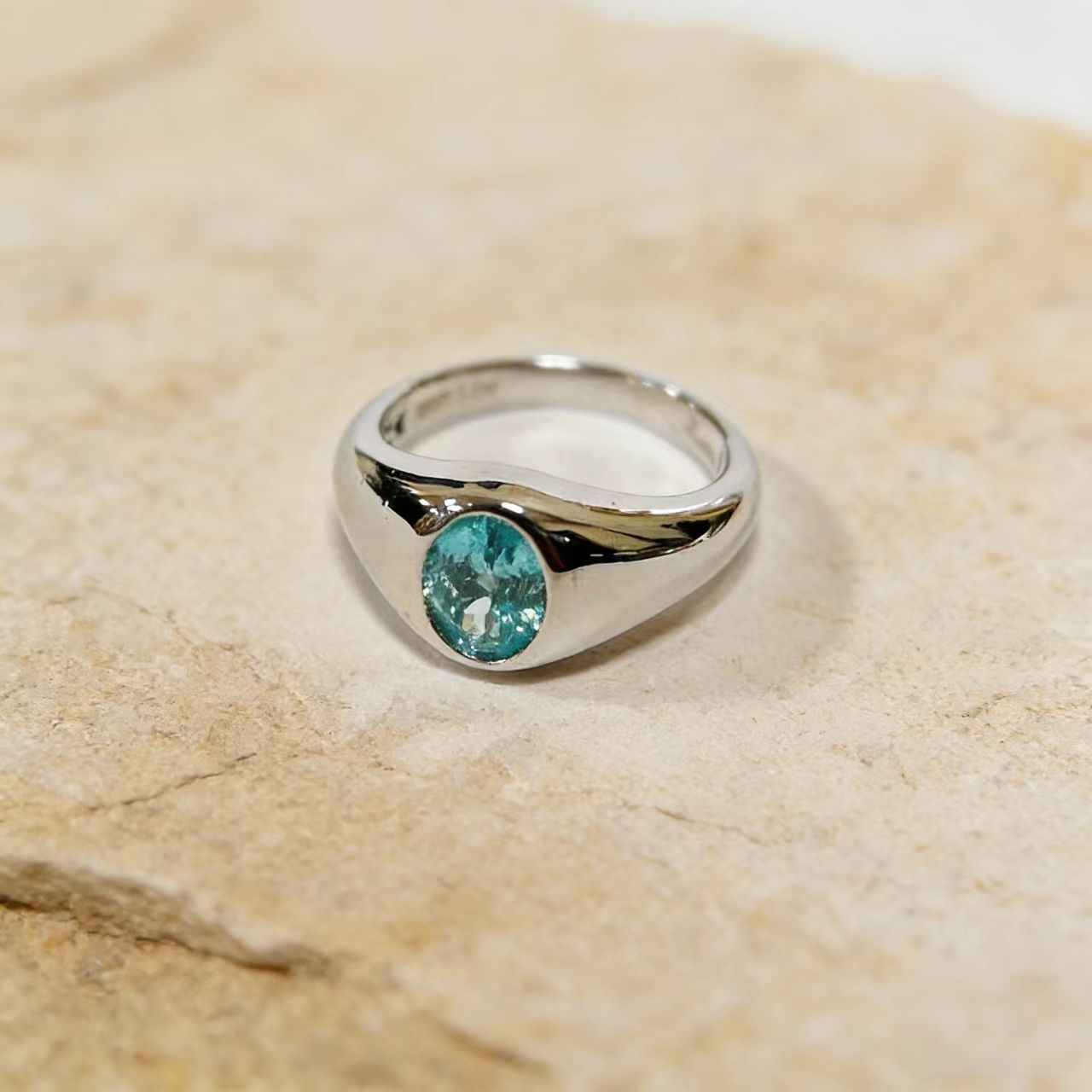 1.2ct Oval-Cut Bezel-Set Aquamarine Ring - 925 Sterling Silver - BOCOS JEWELRY