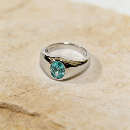 1.2ct Oval-Cut Bezel-Set Aquamarine Ring - 925 Sterling Silver - BOCOS JEWELRY