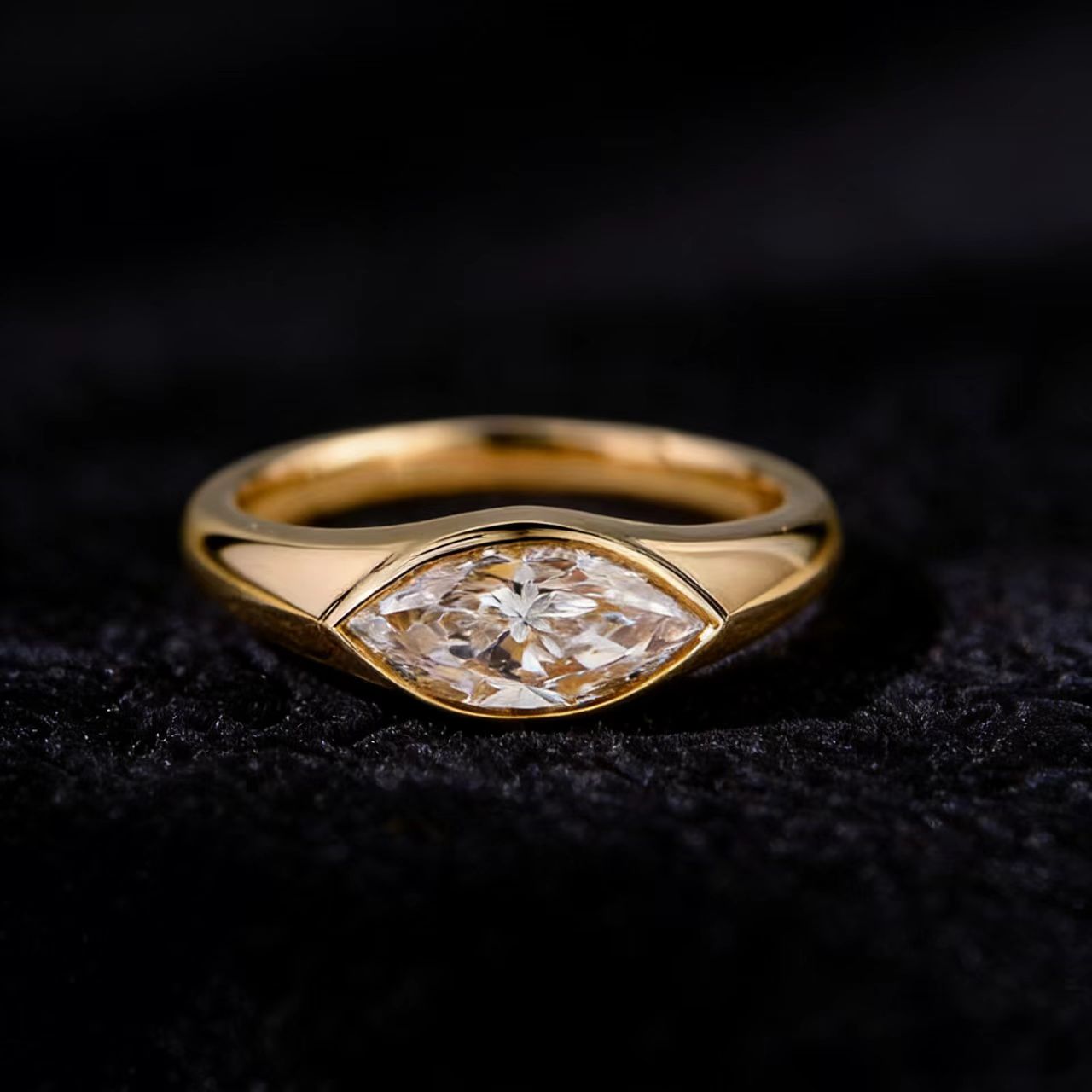 2.0ct Marquise-Cut Bezel-Set Moissanite Ring - S925 Silver Plated Gold - BOCOS JEWELRY