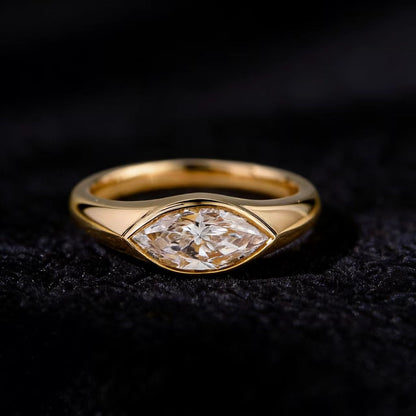 2.0ct Marquise-Cut Bezel-Set Moissanite Ring - S925 Silver Plated Gold - BOCOS JEWELRY