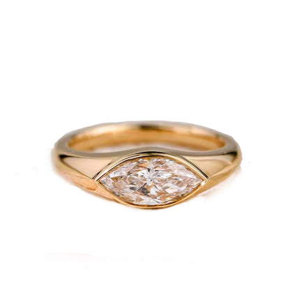 2.0ct Marquise-Cut Bezel-Set Moissanite Ring - S925 Silver Plated Gold - BOCOS JEWELRY