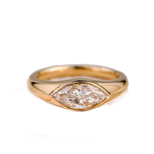 2.0ct Marquise-Cut Bezel-Set Moissanite Ring - S925 Silver Plated Gold - BOCOS JEWELRY