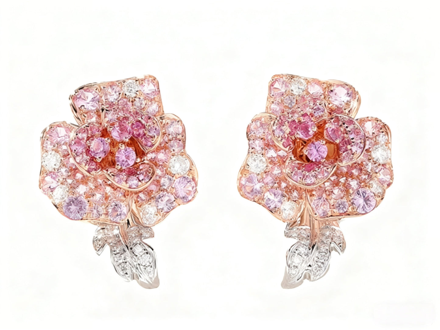 Lab-Grown Pink Sapphire Rose Flower Earrings | 18K Rose Gold Plated S925 Sterling Silver Earrings for Women - BOCOS Jewelry