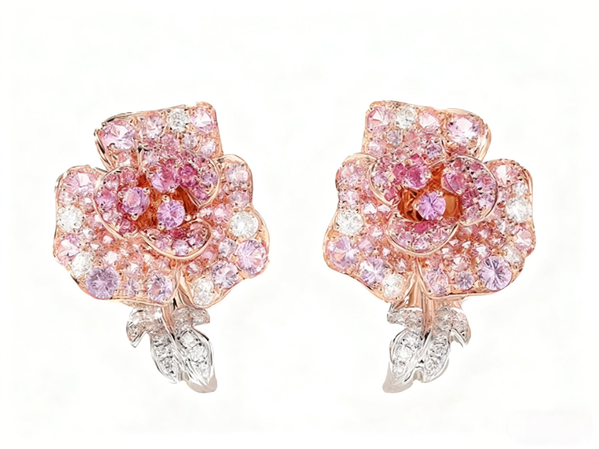 Lab-Grown Pink Sapphire Rose Flower Earrings | 18K Rose Gold Plated S925 Sterling Silver Earrings for Women - BOCOS Jewelry