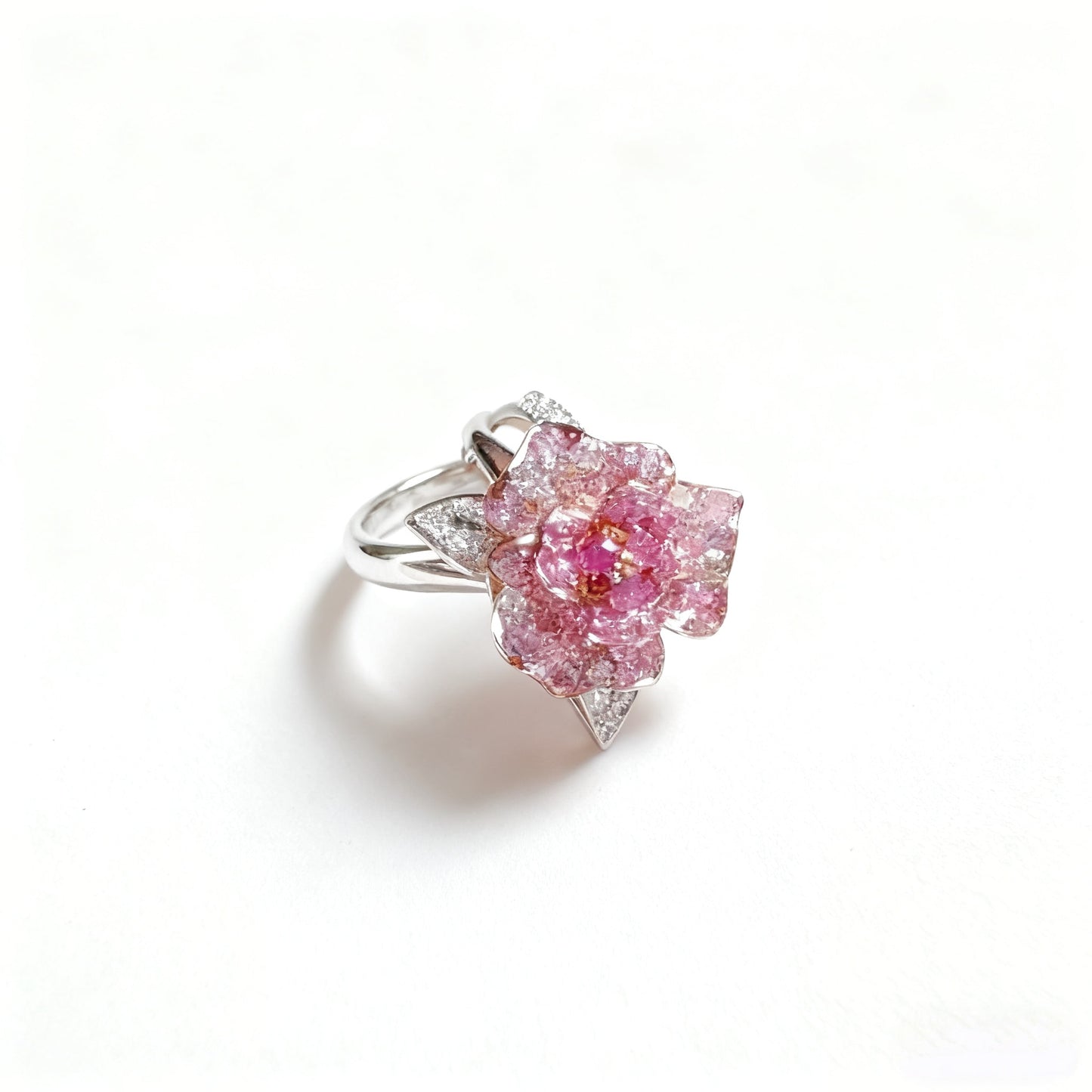 Lab-Grown Pink Sapphire 0.8ct Rose Ring | 0.2ct Moissanite Accents S925 Sterling Silver Ring for Women - BOCOS Jewelry