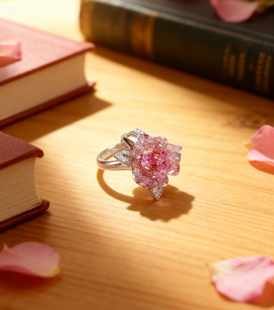 Lab-Grown Pink Sapphire 0.8ct Rose Ring | 0.2ct Moissanite Accents S925 Sterling Silver Ring for Women - BOCOS Jewelry