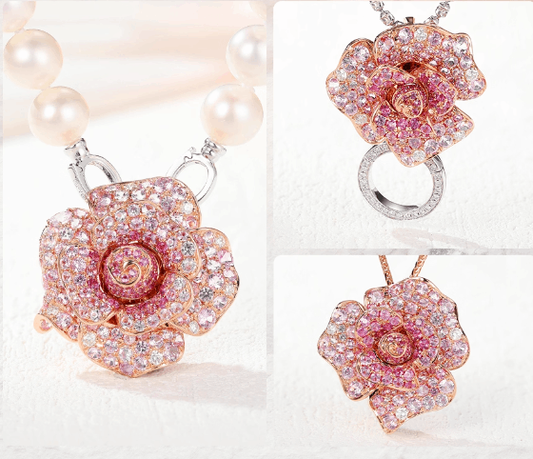 Lab-Grown Pink Sapphire Rose Flower Pendant | 18K Rose Gold Plated S925 Sterling Silver Necklace for Women - BOCOS Jewelry