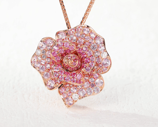 Lab-Grown Pink Sapphire Rose Flower Pendant | 18K Rose Gold Plated S925 Sterling Silver Necklace for Women - BOCOS Jewelry