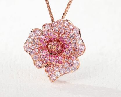 Lab-Grown Pink Sapphire Rose Flower Pendant | 18K Rose Gold Plated S925 Sterling Silver Necklace for Women - BOCOS Jewelry