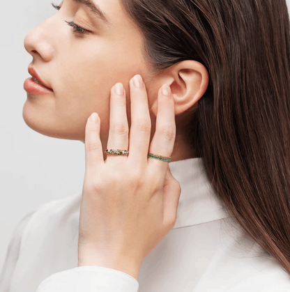 Multi-Gemstone Eternity Band Ring | 70ctw Colorful Gemstones 5ctw Moissanite Freshwater Pearl S925 Sterling Silver Ring for Women - BOCOS Jewelry