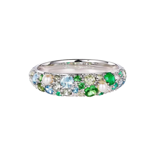 Multi-Gemstone Eternity Band Ring | 70ctw Colorful Gemstones 5ctw Moissanite Freshwater Pearl S925 Sterling Silver Ring for Women - BOCOS Jewelry