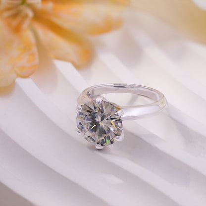 Round Cut Moissanite Solitaire Ring | 6-Prong S925 Sterling Silver Engagement Ring for Women - BOCOS Jewelry