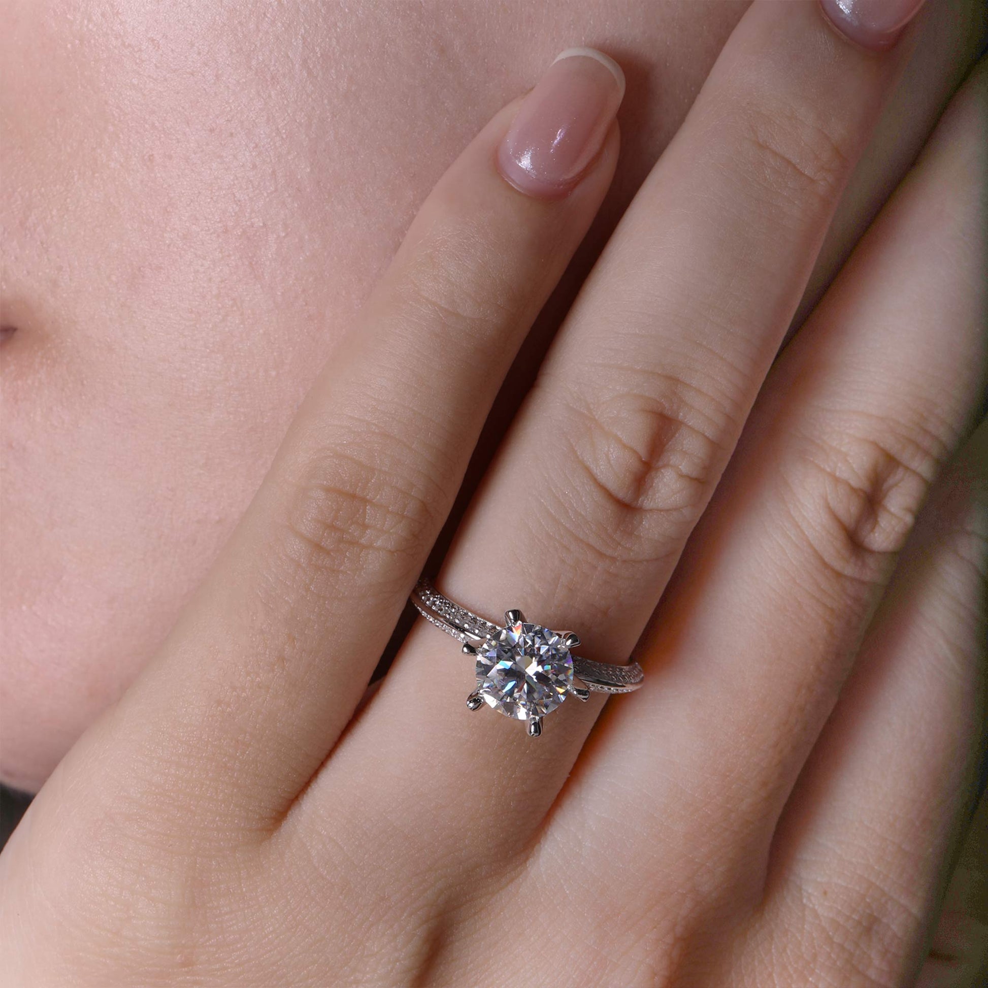 Round Cut Moissanite Solitaire Ring | 6-Prong S925 Sterling Silver Engagement Ring for Women - BOCOS Jewelry