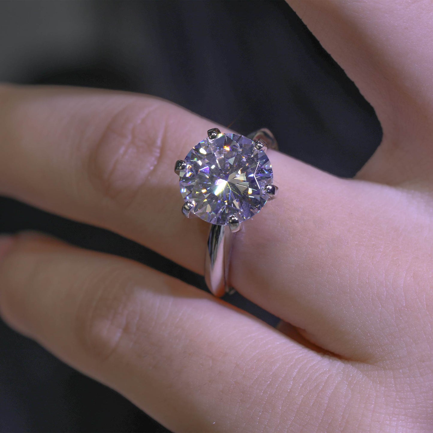 Round Cut Moissanite Solitaire Ring | 6-Prong S925 Sterling Silver Engagement Ring for Women - BOCOS Jewelry