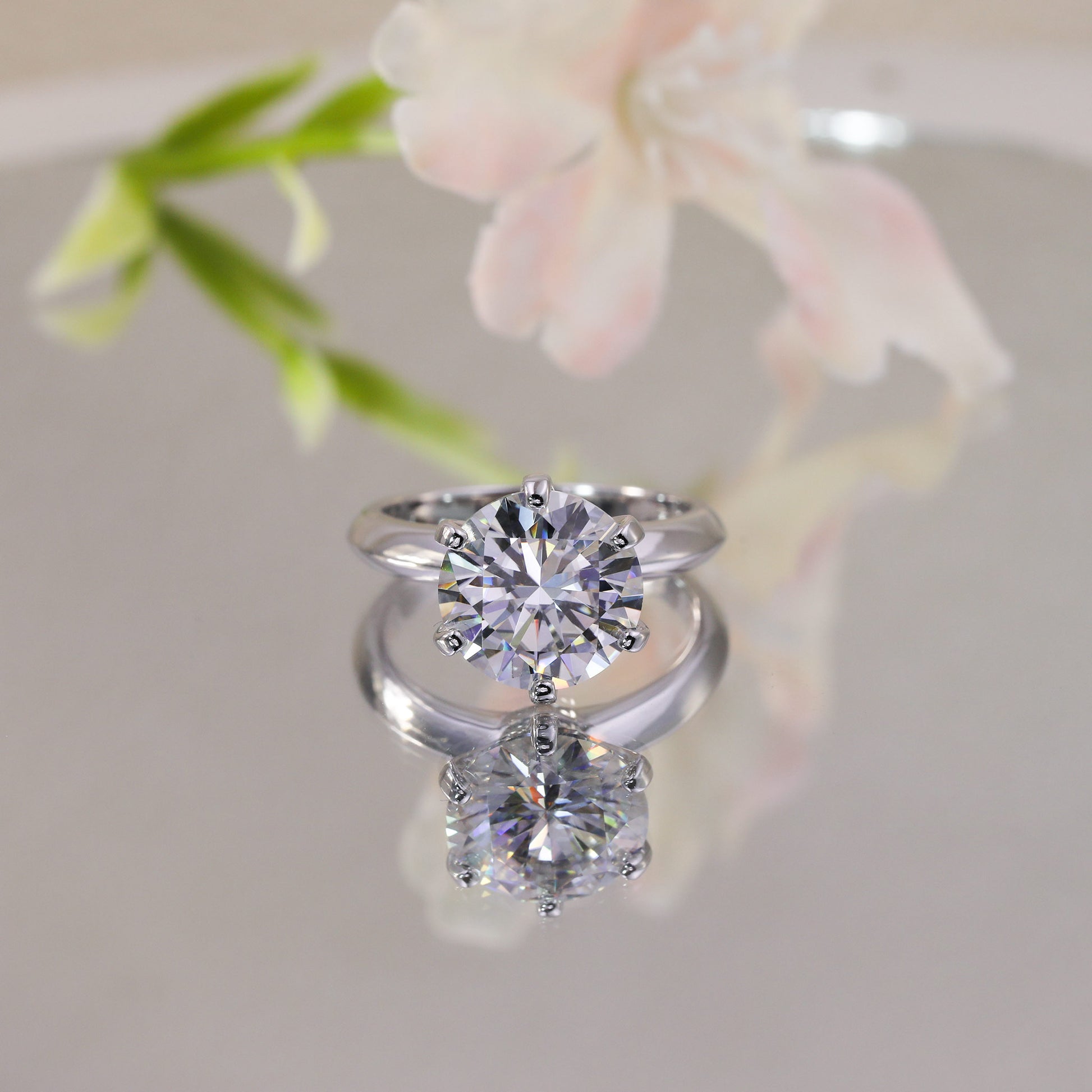 Round Cut Moissanite Solitaire Ring | 6-Prong S925 Sterling Silver Engagement Ring for Women - BOCOS Jewelry