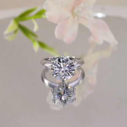 Round Cut Moissanite Solitaire Ring | 6-Prong S925 Sterling Silver Engagement Ring for Women - BOCOS Jewelry